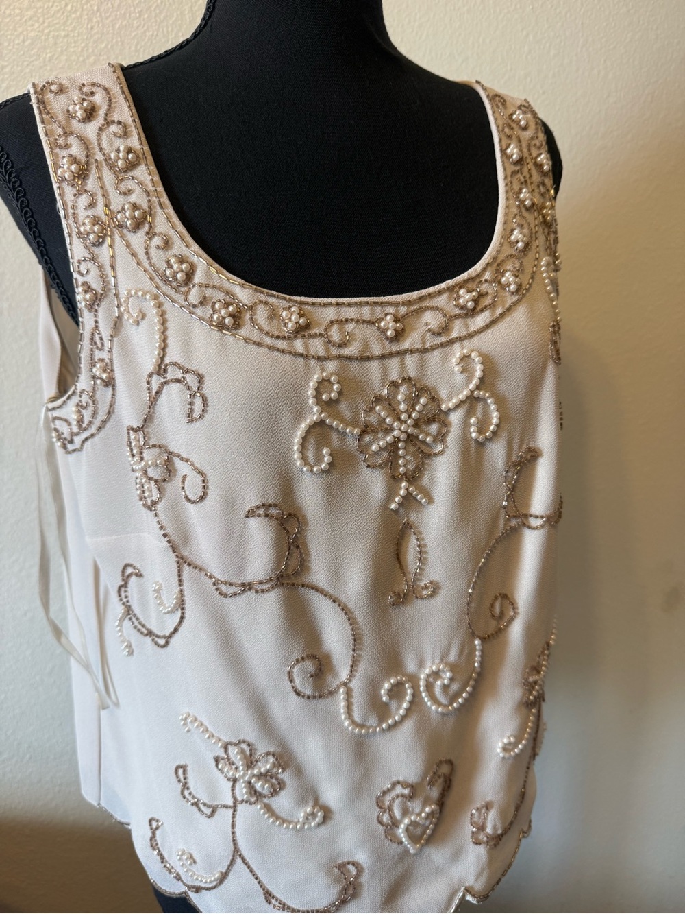 Fairycore beaded Embellished Cream Beaded Scoop Neck Dress